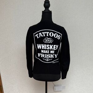 Black Sweater Cardigan with Graphic Design